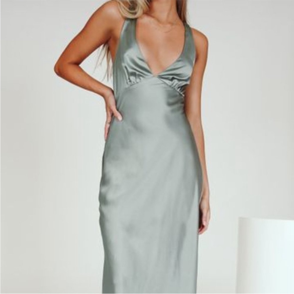 Vrg Grl Satin Dress in Sage Green
